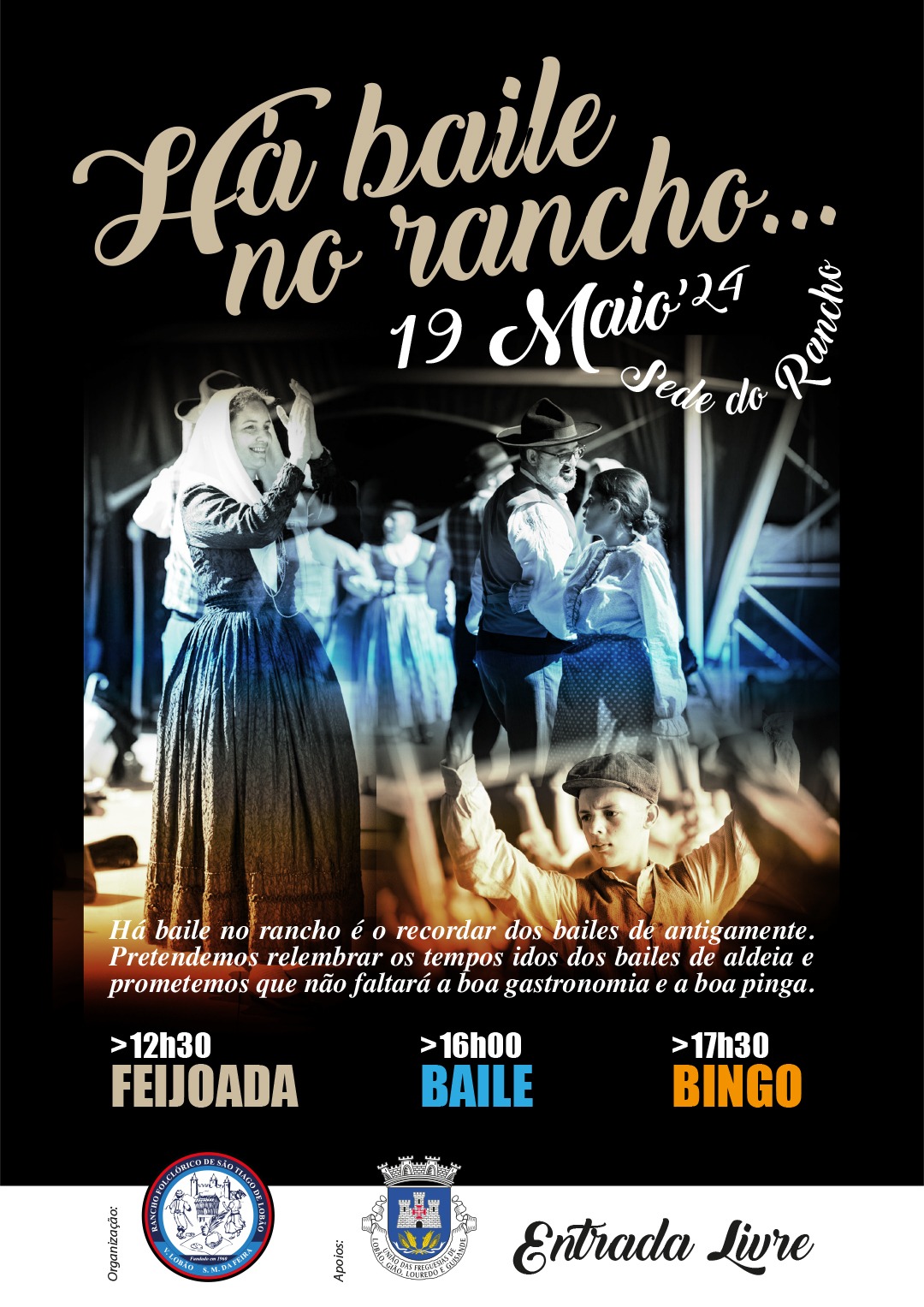 Há baile no rancho, 19 de maio, almoço e bingo